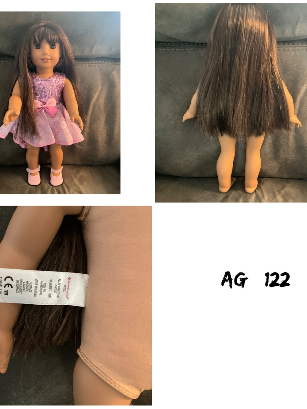 American Girl Doll in Lavender Dress with Brown Hair